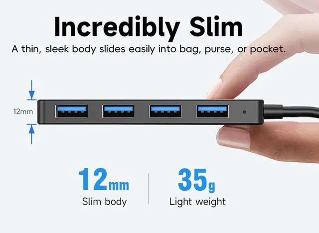 Alt view image 2 of 7 - 4-Port USB 3.0 Hub Ultra-Slim Data USB Hub for MacBook Mac Pro Mac mini iMac Surface Pro XPS PC Flash Drive Mobile HDD (U1 0.59ft)