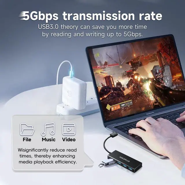 Alt view image 6 of 7 - 4-Port USB 3.0 Hub Ultra-Slim Data USB Hub for MacBook Mac Pro Mac mini iMac Surface Pro XPS PC Flash Drive Mobile HDD (U1 0.59ft)