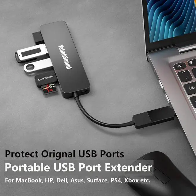 Alt view image 4 of 7 - 4-Port USB Hub 3.0 USB Splitter for Laptop Keyboard and Mouse Adapter for   HP MacBook Surface Pro  Ps4 Xbox Flash Drive SSD Printer Camera