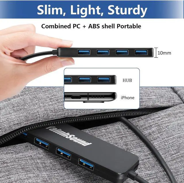 Alt view image 6 of 7 - 4-Port USB Hub 3.0 USB Splitter for Laptop Keyboard and Mouse Adapter for   HP MacBook Surface Pro  Ps4 Xbox Flash Drive SSD Printer Camera