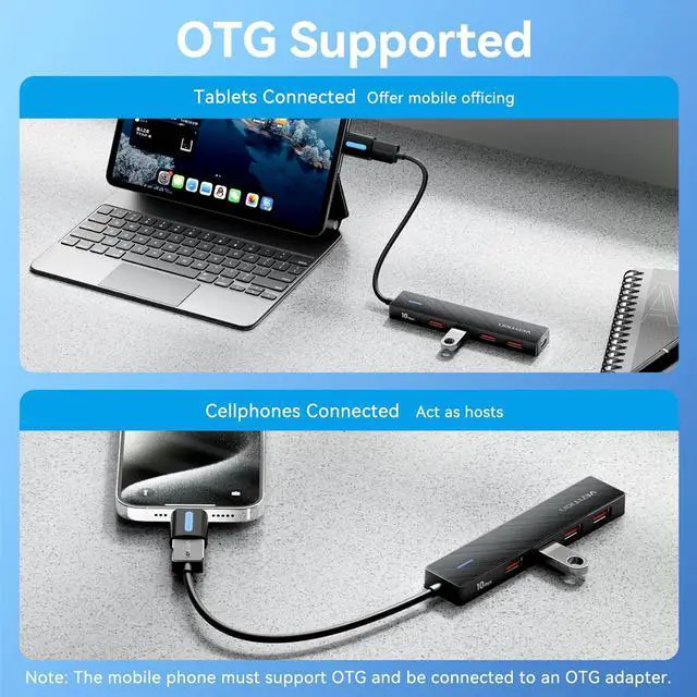 Alt view image 6 of 7 - 10Gbps USB 3.2 Hub USB Hub with 4 USB A 3.2 Ports USB 3.2 Gen 2 Splitter USB Expander for Chromebook Surface Pro 3 iMac PS4 Laptop Xbox Flash Drive