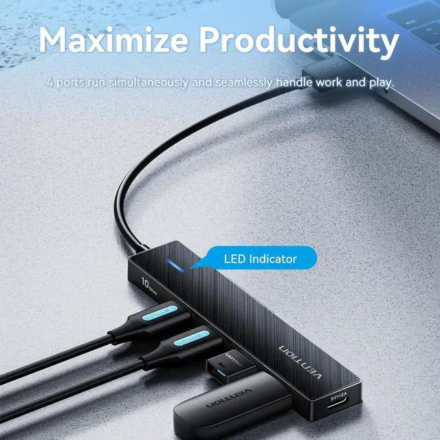 Alt view image 7 of 7 - 10Gbps USB 3.2 Hub USB Hub with 4 USB A 3.2 Ports USB 3.2 Gen 2 Splitter USB Expander for Chromebook Surface Pro 3 iMac PS4 Laptop Xbox Flash Drive