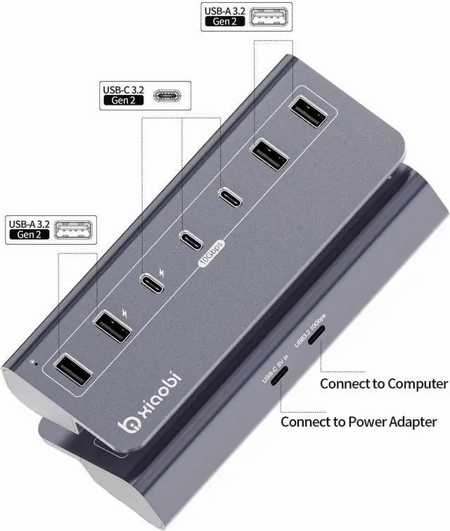 Alt view image 2 of 7 - USB C Hub Powered USB Hub with 5V 3A Power Adapter 10Gbps USB Splitter with 4 USB-A and 3 USB-C Ports 7-Port Type C Multiport Adapter for MacBook Air/Pro iPhone 16/15 Laptop and More