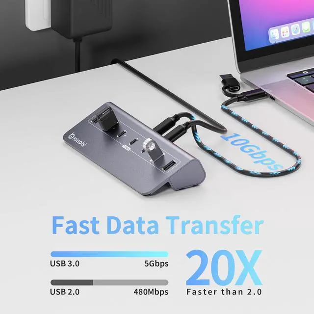 Alt view image 3 of 7 - USB C Hub Powered USB Hub with 5V 3A Power Adapter 10Gbps USB Splitter with 4 USB-A and 3 USB-C Ports 7-Port Type C Multiport Adapter for MacBook Air/Pro iPhone 16/15 Laptop and More