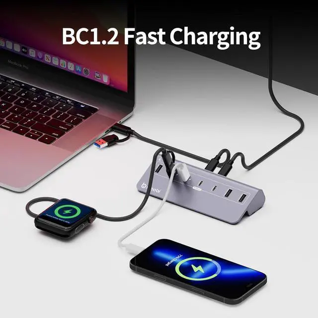 Alt view image 4 of 7 - USB C Hub Powered USB Hub with 5V 3A Power Adapter 10Gbps USB Splitter with 4 USB-A and 3 USB-C Ports 7-Port Type C Multiport Adapter for MacBook Air/Pro iPhone 16/15 Laptop and More