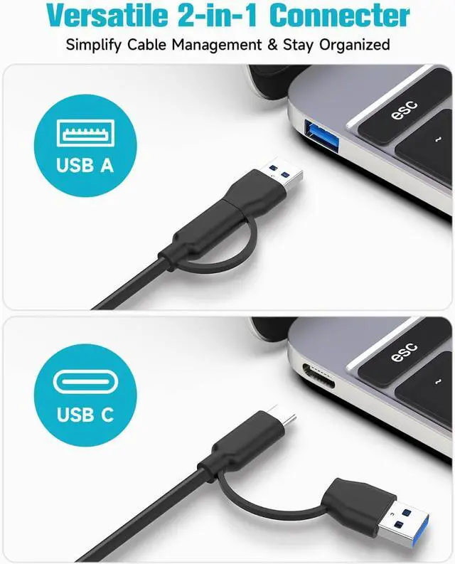 Alt view image 4 of 7 - Powered USB Hub 7-Port USB 3.2 / USB C Hub with 3 10Gbps Data Ports (2 USB-C + 1 USB-A) and 4 USB A 3.0 Ports for PC Laptops