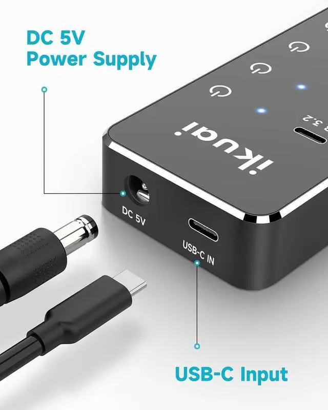 Alt view image 6 of 7 - Powered USB Hub 7-Port USB 3.2 / USB C Hub with 3 10Gbps Data Ports (2 USB-C + 1 USB-A) and 4 USB A 3.0 Ports for PC Laptops