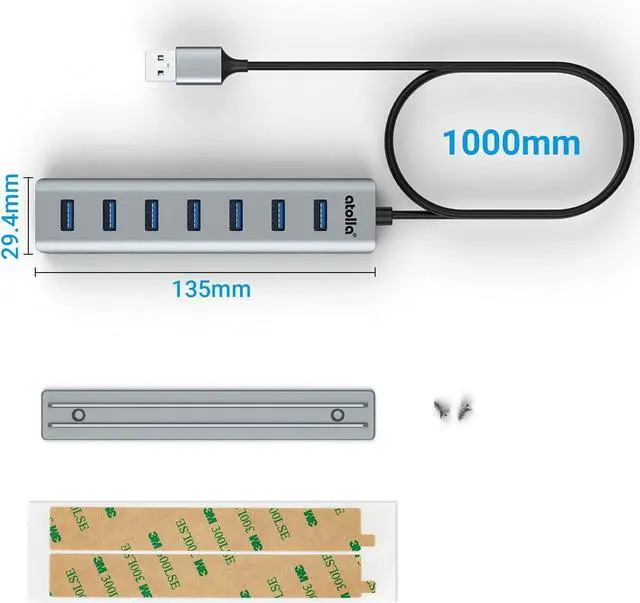 Alt view image 7 of 7 - USB Hub 3.0 7-Port USB Hub Splitter with Sliding Rails for Fixing to Table/Host/Tile Wall Edges Compatible with MacBook Laptop Surface Pro PS4 PC Flash Drive Mobile HDD