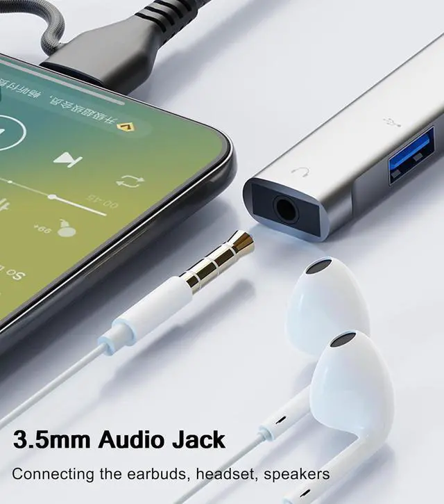 Alt view image 6 of 7 - USB C Hub USB 3.0 Hub with 3.5mm Headphone Aux Jack 5-in-1 USB C to USB Adapter USB C Splitter with 15W PD USB 3.0 USB 2.0 USB C Ports USB C Dongle for MacBook Air/Pro XPS iMac iPad Pro