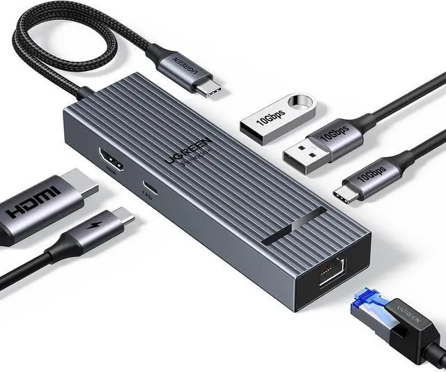 Main image of Revodok Pro 6 in 1 USB C Hub Gigabit Ethernet Adapter with 4K 60Hz HDMI 100W PD Charging 10Gbps USB A&C 3.2 Data Ports Compatible with Mac M1 M2 M3 iPad iPhone 16 Pro/Pro Max Steam Deck