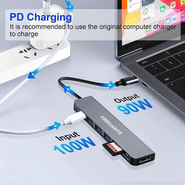 Alt view image 4 of 7 - USBC Multiport Adapter USB c to USB hub 7 in 1 dongle Adapter USB c hub multiport Adapter with SD Card Reader 100W PD 4K30hz hdmi USB hub USB C Adapter for MacBook Pro