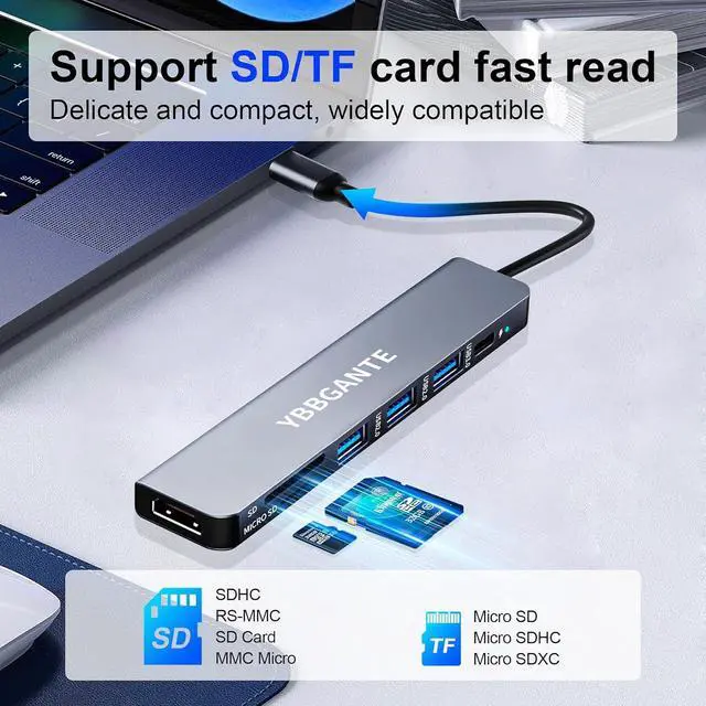 Alt view image 5 of 7 - USBC Multiport Adapter USB c to USB hub 7 in 1 dongle Adapter USB c hub multiport Adapter with SD Card Reader 100W PD 4K30hz hdmi USB hub USB C Adapter for MacBook Pro