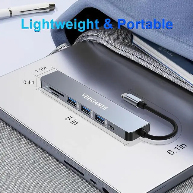 Alt view image 7 of 7 - USBC Multiport Adapter USB c to USB hub 7 in 1 dongle Adapter USB c hub multiport Adapter with SD Card Reader 100W PD 4K30hz hdmi USB hub USB C Adapter for MacBook Pro