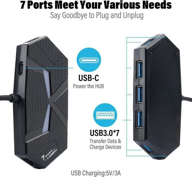 Alt view image 2 of 7 - USB C 3.0 Hub with 7-Port Multiport USB C Adapter 1Ft for Data Transfer and Charging USB Hub Splitter for Laptop Desktop PC MacBook iMac iPad Keyboard Mouse