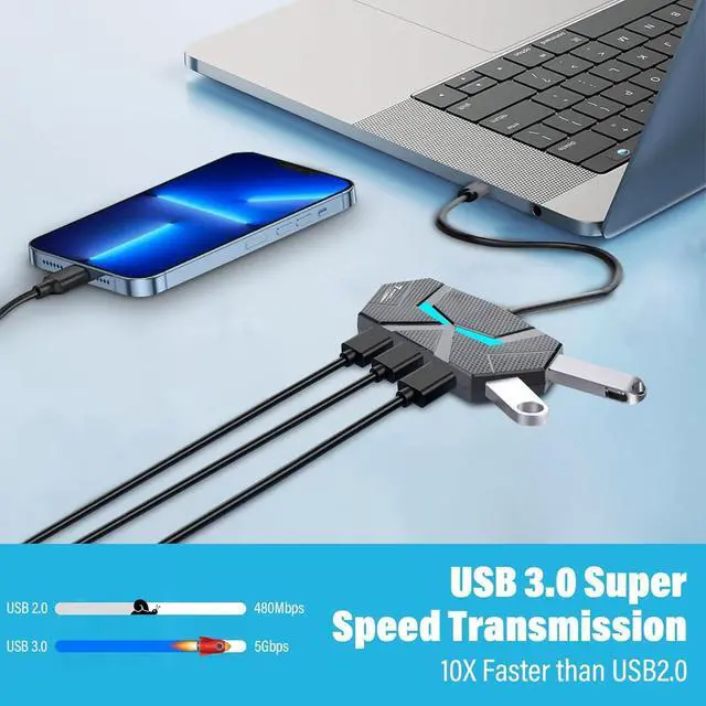 Alt view image 3 of 7 - USB C 3.0 Hub with 7-Port Multiport USB C Adapter 1Ft for Data Transfer and Charging USB Hub Splitter for Laptop Desktop PC MacBook iMac iPad Keyboard Mouse