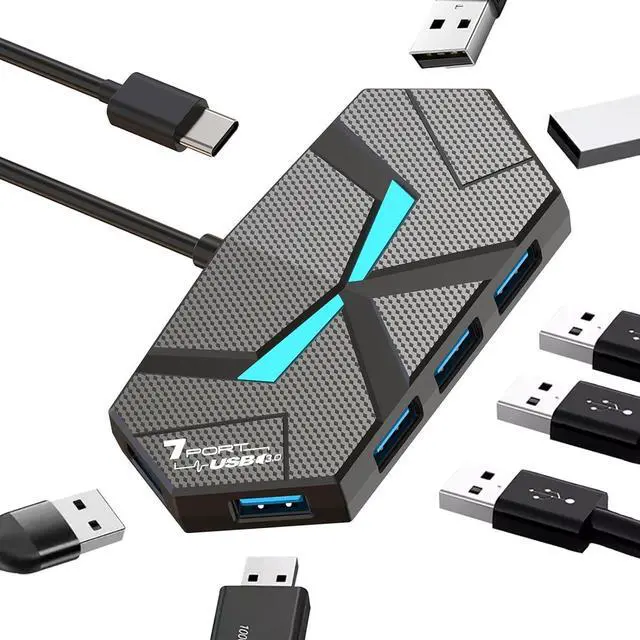 Main image of USB C 3.0 Hub with 7-Port Multiport USB C Adapter 1Ft for Data Transfer and Charging USB Hub Splitter for Laptop Desktop PC MacBook iMac iPad Keyboard Mouse