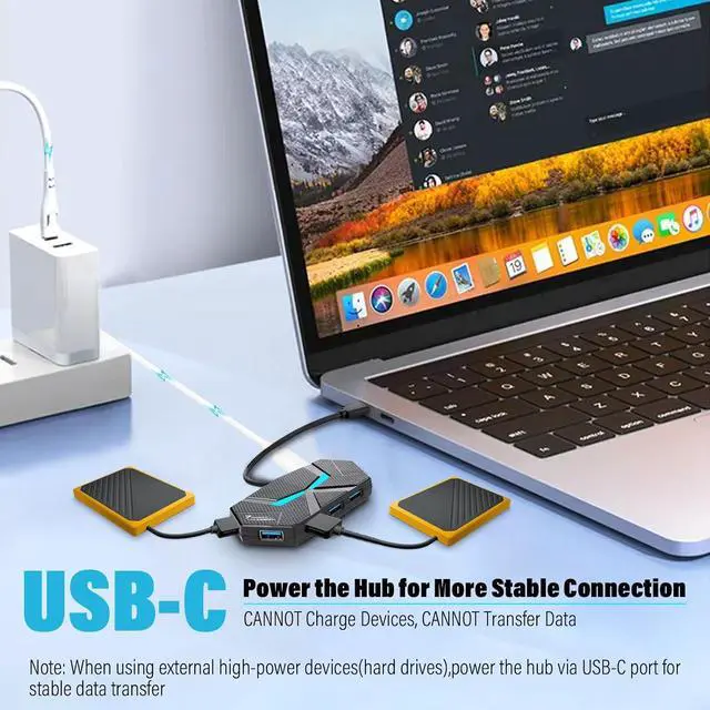 Alt view image 4 of 7 - USB C 3.0 Hub with 7-Port Multiport USB C Adapter 1Ft for Data Transfer and Charging USB Hub Splitter for Laptop Desktop PC MacBook iMac iPad Keyboard Mouse