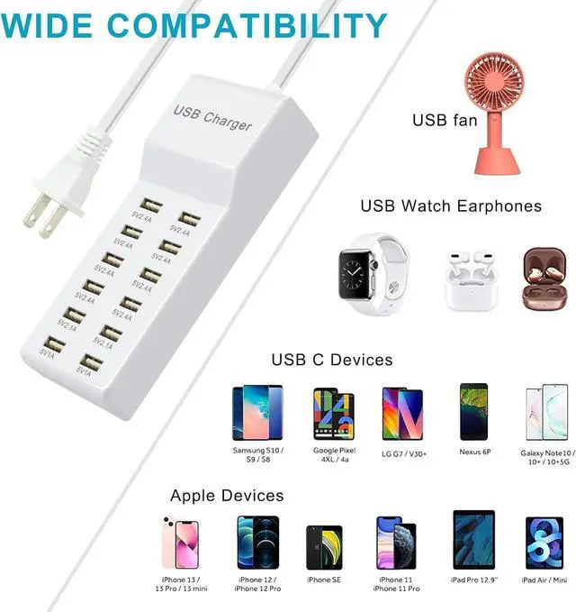 Alt view image 2 of 7 - USB Charging Station with 12 Port Power Strip Fast Charging hub for Multiple Devices Compatible with Cell Phones Tablets Laptops (12 USB Ports)