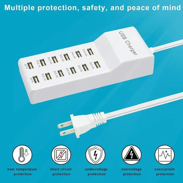 Alt view image 4 of 7 - USB Charging Station with 12 Port Power Strip Fast Charging hub for Multiple Devices Compatible with Cell Phones Tablets Laptops (12 USB Ports)