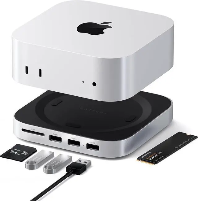 Main image of Mac mini M4 Hub & Stand with NVMe SSD Enclosure Mac mini M4 Dock with 2xUSB A Up to 10Gbps USB A Data Port SD Card Reader for Mac mini M4 Mac mini M4 Pro - Silver