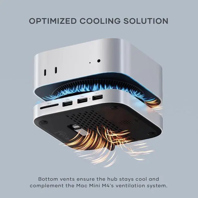 Alt view image 5 of 7 - Mac mini M4 Hub & Stand with NVMe SSD Enclosure Mac mini M4 Dock with 2xUSB A Up to 10Gbps USB A Data Port SD Card Reader for Mac mini M4 Mac mini M4 Pro - Silver