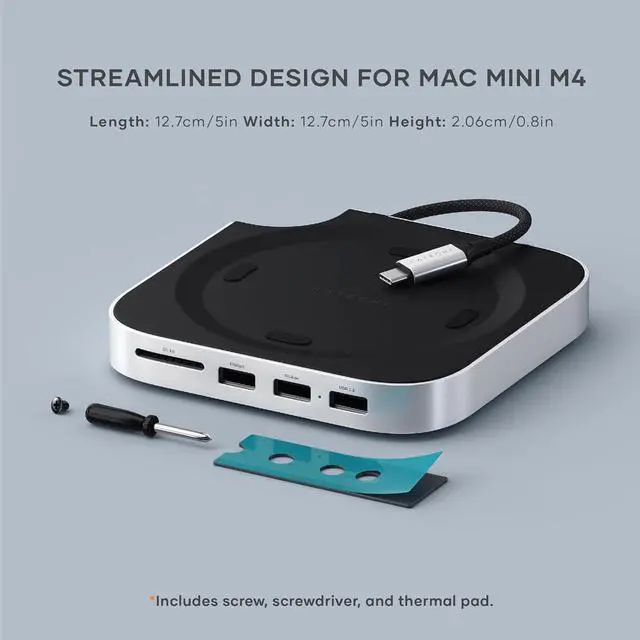 Alt view image 7 of 7 - Mac mini M4 Hub & Stand with NVMe SSD Enclosure Mac mini M4 Dock with 2xUSB A Up to 10Gbps USB A Data Port SD Card Reader for Mac mini M4 Mac mini M4 Pro - Silver