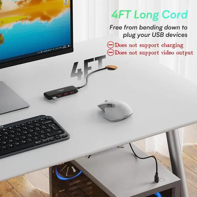 Alt view image 5 of 7 - Qeefun 10Gbps USB 3.2 Hub with 4 USB A Data Ports USB 3.2 Gen 2 Splitter 4ft Extended Long Cable and Type-C Power Port USB multiport Adapter for pc Laptop iMac Mac mini  XPS and More