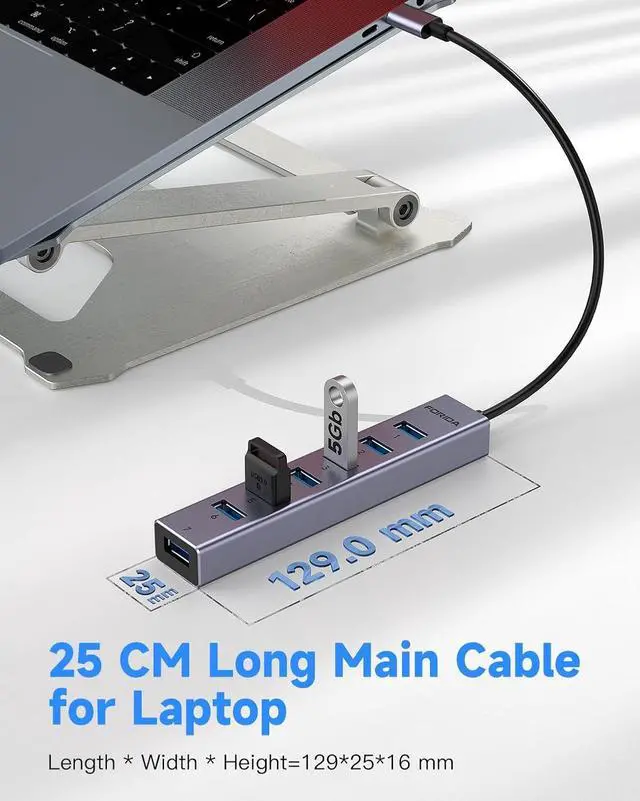 Alt view image 5 of 7 - USB C to USB Hub 8 Ports USB 3.0 Adapter with 7 USB 3.0 Data Ports Aluminum Alloy Shell USB Splitter with USB C 5V/3A Power Port for Laptop PC and More