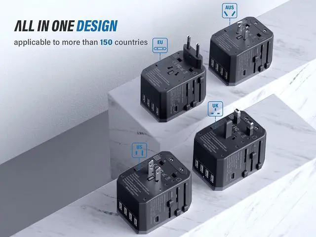 Alt view image 4 of 7 - EPICKA Universal Travel Adapter, European Travel Plug Adapter (Not a Voltage Converter) - International Power Adapter Worldwide Charger with USB-C & 4 USB-A Ports, Travel Essentials (TA-105, Grey)