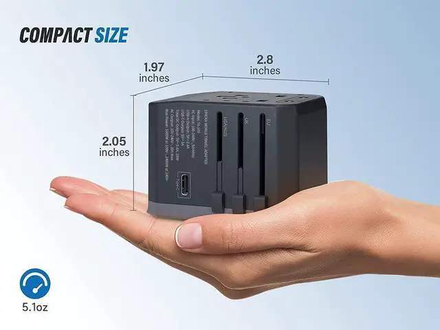 Alt view image 7 of 7 - EPICKA Universal Travel Adapter, European Travel Plug Adapter (Not a Voltage Converter) - International Power Adapter Worldwide Charger with USB-C & 4 USB-A Ports, Travel Essentials (TA-105, Grey)
