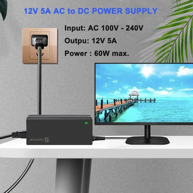 Alt view image 4 of 7 - 12V 5A Power Supply Adapter AC 100-240V 50-60Hz to DC in 12V 60W Power Cord Suit for 12 Volt 5.0A 4A 3.5A 3A LCD Monitor LED Strips Light CCTV Security Camera with 8 Connector.
