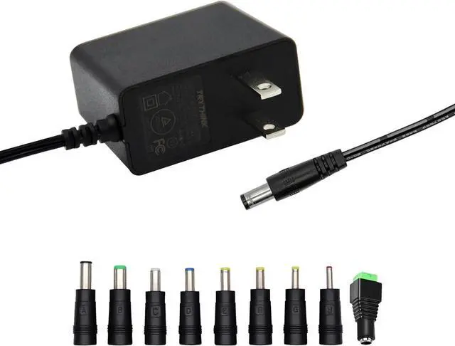 Main image of 5V 2A Wall Charger Power Supply Adapter 10W Universal AC/DC Adapter 100-240V AC to DC 5V Power Cord Converter with 9 Interchangeable Jacks Plug for USB Hub TV Box Router Camera and More (1 Pack)