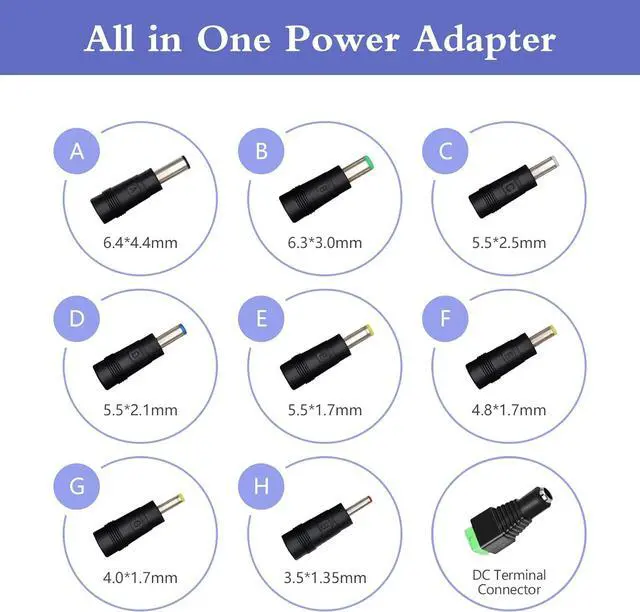 Alt view image 2 of 7 - 5V 2A Wall Charger Power Supply Adapter 10W Universal AC/DC Adapter 100-240V AC to DC 5V Power Cord Converter with 9 Interchangeable Jacks Plug for USB Hub TV Box Router Camera and More (1 Pack)