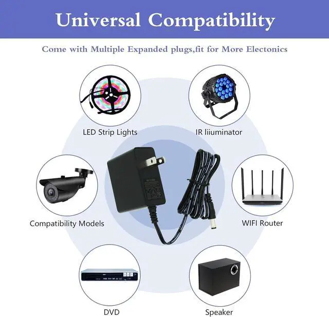 Alt view image 6 of 7 - 5V 2A Wall Charger Power Supply Adapter 10W Universal AC/DC Adapter 100-240V AC to DC 5V Power Cord Converter with 9 Interchangeable Jacks Plug for USB Hub TV Box Router Camera and More (1 Pack)