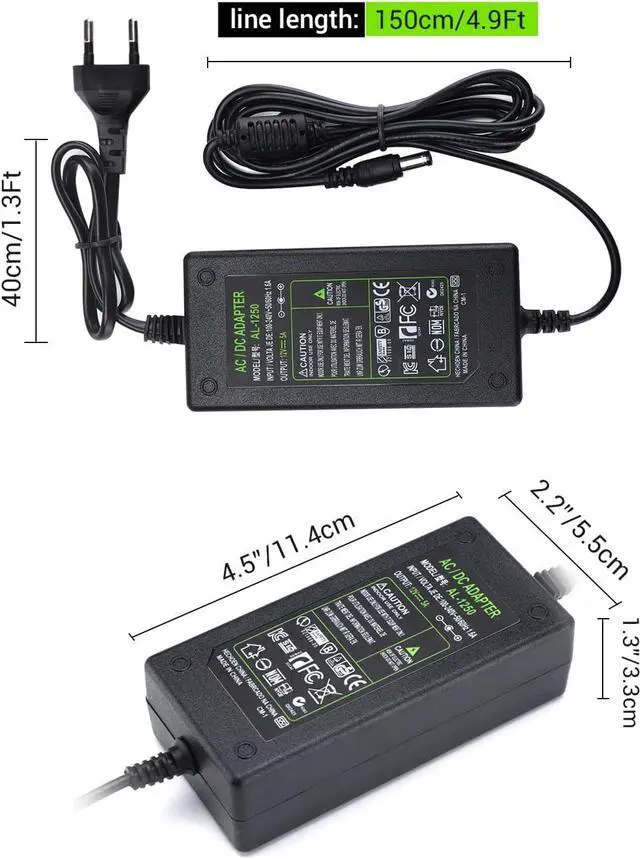 Alt view image 5 of 7 - DC 12V 3A Power Adapter US Plug 4.6FT Power Cord 36 Watt AC 100-240V to DC 12Volt Transformers Switching Power Supply for LED Strip Light Camera Wireless Router 2.1mm X 5.5mm