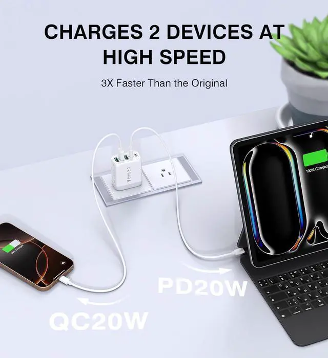 Alt view image 6 of 7 - USB C Wall Charger Block 2Pack 50W 5-Port C Charger Fast Charging Block PD Power Adapter +QC 3.0 Multiport Type C Box Brick Cube USB A Wall Plug for iPhone 16/15/14 Pro Max Plus iPad  Galaxy