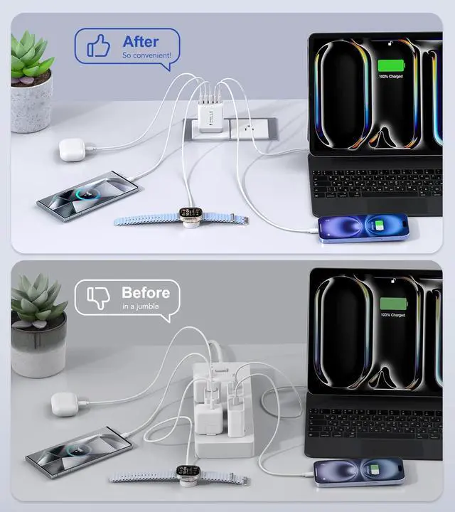 Alt view image 7 of 7 - USB C Wall Charger Block 2Pack 50W 5-Port C Charger Fast Charging Block PD Power Adapter +QC 3.0 Multiport Type C Box Brick Cube USB A Wall Plug for iPhone 16/15/14 Pro Max Plus iPad  Galaxy