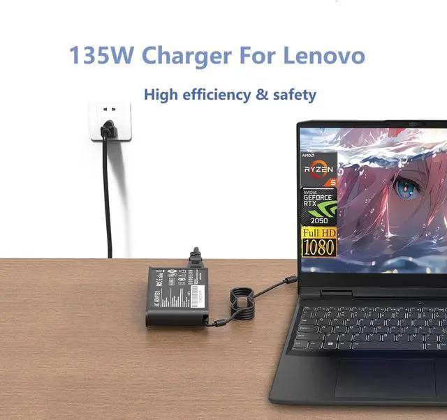 Alt view image 4 of 5 - 135W Charger Fit for  ThinkPad P15v T15p x1 Extreme Gen 3 5 Ideapad Gaming 3-15 L340 Yoga Y50-80 Y50P Y40-70 Y50-70 ADL135SDC3A SA10E75864 Laptop Power Supply Cord