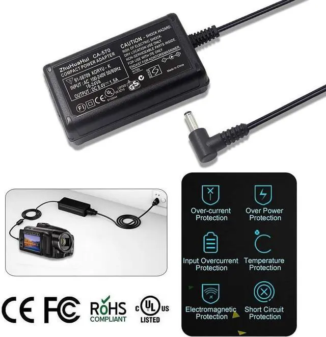 Alt view image 5 of 7 - CA-570 AC Adapter Charger Compatible with Canon VIXIA HV/HF/HG Series: VIXIA HV10 VIXIA HV20 VIXIA HV30 VIXIA HF M32 VIXIA HF10 VIXIA HF11 VIXIA HF200 VIXIA HF20 VIXIA HF S10 VIXIA HF S100