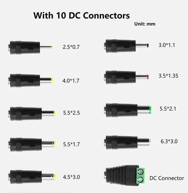 Alt view image 3 of 6 - 9V DC Power Supply 1A Universal AC Adapter 100-240V 50/60Hz to 9 Volts 1Amp Transformer DC 9V Power Cord 5.5mm x 2.5mm Plug & 10 Tips