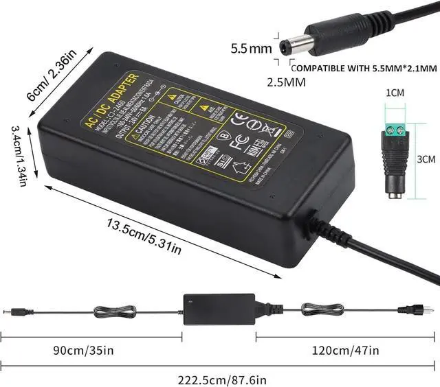 Alt view image 3 of 7 - 24V DC Power Supply 6A 144W 100-240V AC to DC Adapter with 5.5mm x 2.5mm&2.1mm Output Plug 24Volt 6Amp Power Supply 5Amp 4Amp 3Amp 2Amp 1Amp Adapter for 24V LED Strip Light CCTV Cameras Printer