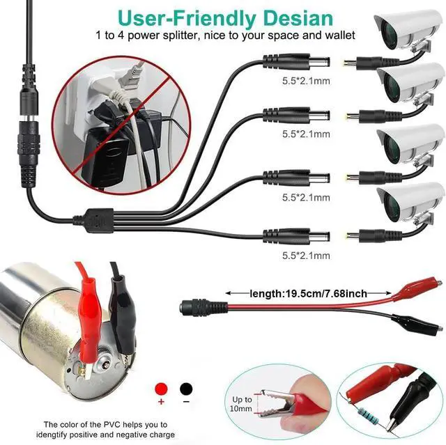 Alt view image 4 of 7 - Universal Power Supply 3V~24V 3A 72W Adjustable Variable 3V 5V 9V 12V 18V 20V 24V AC/DC Adapter Charger 100V-240V AC to DC Converter with 14 Tips Polarity Converter and 4-Way Power Splitter Cable