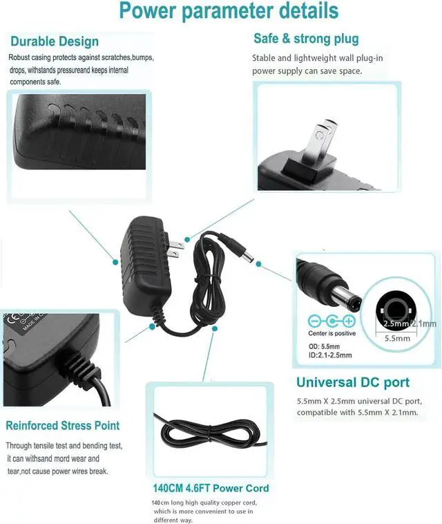 Alt view image 6 of 7 - 12 Volt 2A Power Adapter Supply AC 100-240V to DC 12 V Power Supply Transformer Charger Wall Plug for DC12V Light Security CCTV Camera Black 8x5x3.3 cm