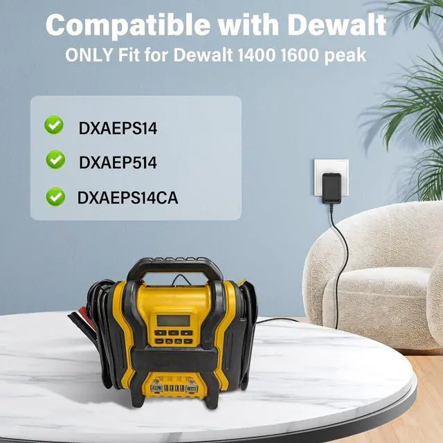 Alt view image 2 of 7 - Charger Fit for Dewalt DXAEPS14 DXAEPS14CA 1400 1600 Peak Jump Starter Power Supply Power Cord AC Adapter for Dewalt DXAEPS14CA 011-2070-4 with UL