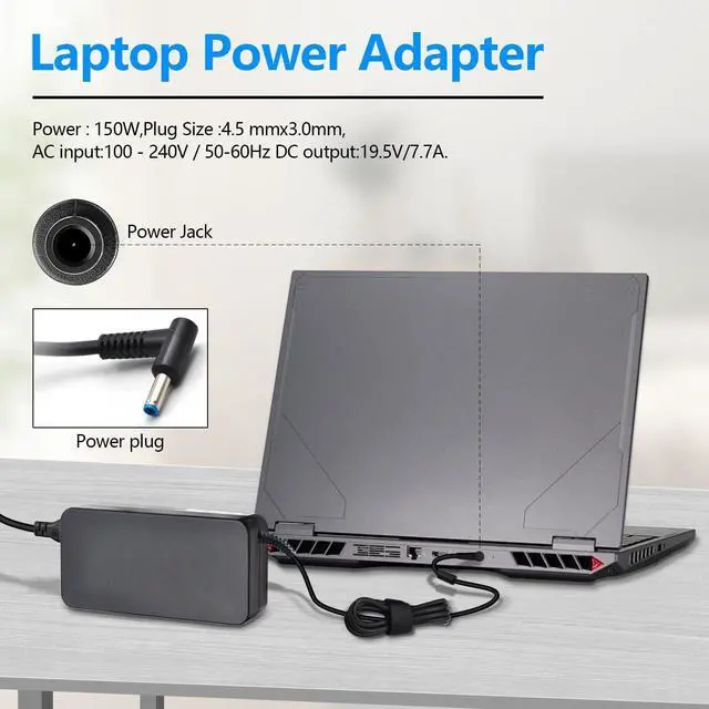 Alt view image 4 of 7 - 150W Power Supply Charger 19.5V 7.7A AC Adapter Laptop Charger for HP ZBook Studio15 G3 G4 G5 HP ZBook G3 G4 OMEN x by 15 17 ADP-150XB B 710415-001 776620-001 75626-003 917677-003 with Power Cord