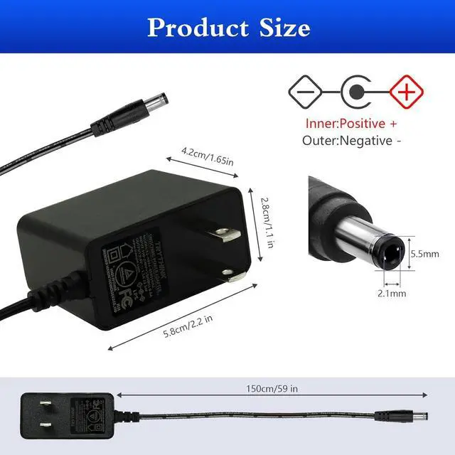 Alt view image 2 of 7 - 9V Power Supply 9V 1.5A 13.5W Universal 100-240V AC to DC 9Volts 1.5A 1A 0.8A 0.5A 450mA Power Adapter with 9 Plugs for LED Strip Light Camera Router Elliptical Trainer -Center Positive 5.5x2.1mm Plug