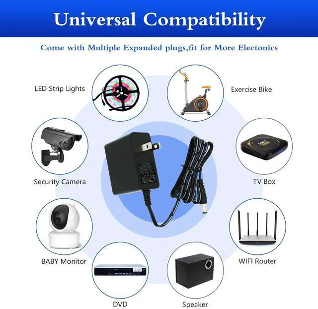Alt view image 5 of 7 - 9V Power Supply 9V 1.5A 13.5W Universal 100-240V AC to DC 9Volts 1.5A 1A 0.8A 0.5A 450mA Power Adapter with 9 Plugs for LED Strip Light Camera Router Elliptical Trainer -Center Positive 5.5x2.1mm Plug