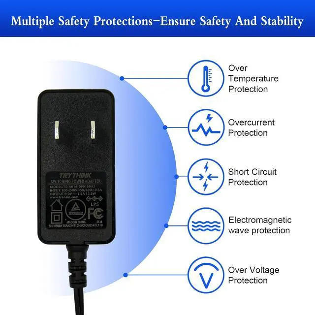 Alt view image 6 of 7 - 9V Power Supply 9V 1.5A 13.5W Universal 100-240V AC to DC 9Volts 1.5A 1A 0.8A 0.5A 450mA Power Adapter with 9 Plugs for LED Strip Light Camera Router Elliptical Trainer -Center Positive 5.5x2.1mm Plug