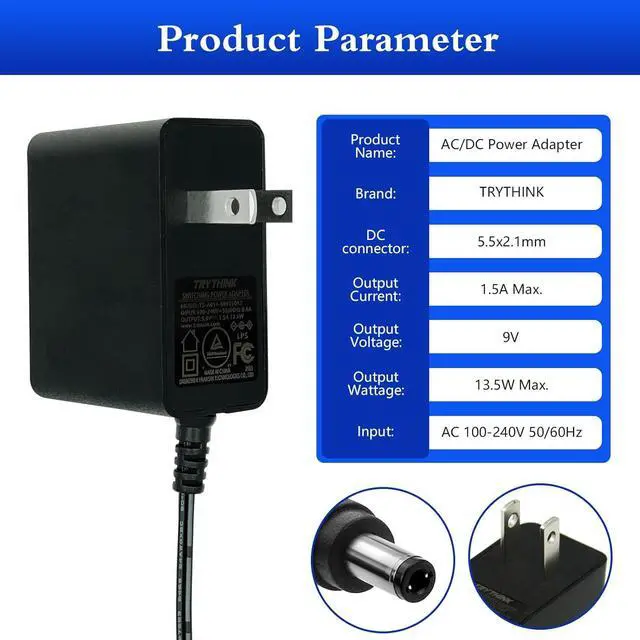Alt view image 7 of 7 - 9V Power Supply 9V 1.5A 13.5W Universal 100-240V AC to DC 9Volts 1.5A 1A 0.8A 0.5A 450mA Power Adapter with 9 Plugs for LED Strip Light Camera Router Elliptical Trainer -Center Positive 5.5x2.1mm Plug
