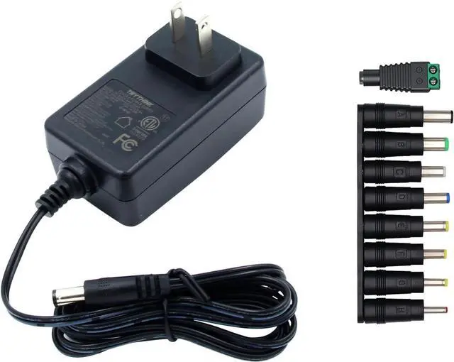 Main image of 24V 1A Power Supply 6 FT Power Cord ETL Certified AC 100V-240V to DC 24 Volt Power Supply Adapter with 5.5mm x 2.1mm Plug and 9 Interchangeable Plug for LED Strip Lights CCTV Camera DC Pump etc